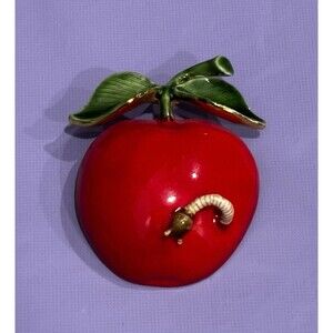 Vintage Original by Robert Apple Enamel Brooch Worm Whimsy Teacher Pin